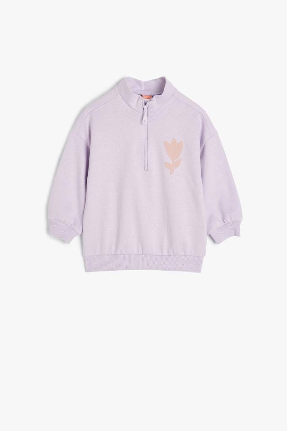 Koton Kız Bebek Sweatshirt Dik Yaka Uzun Kollu Yarım Fermuarlı Baskı Detaylı Şardonlu