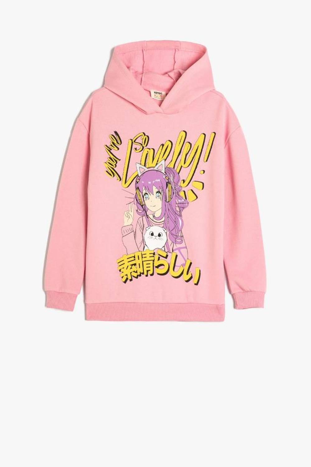 Koton Kız Çocuk Oversize Kapşonlu Sweatshirt Anime Baskılı Uzun Kollu