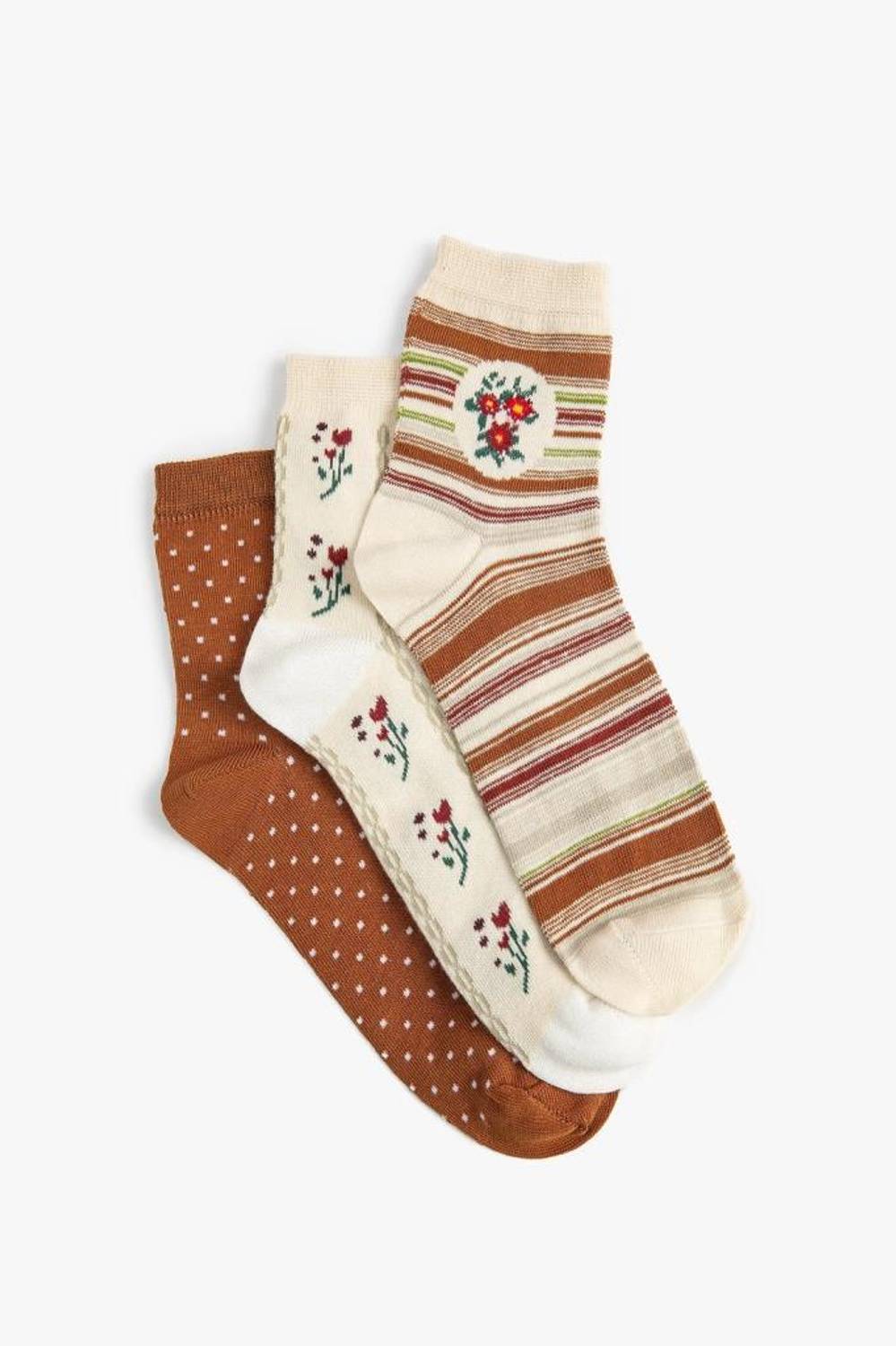 Koton Kadın 3'lü Soket Çorap Seti Çok Renkli Çiçekli