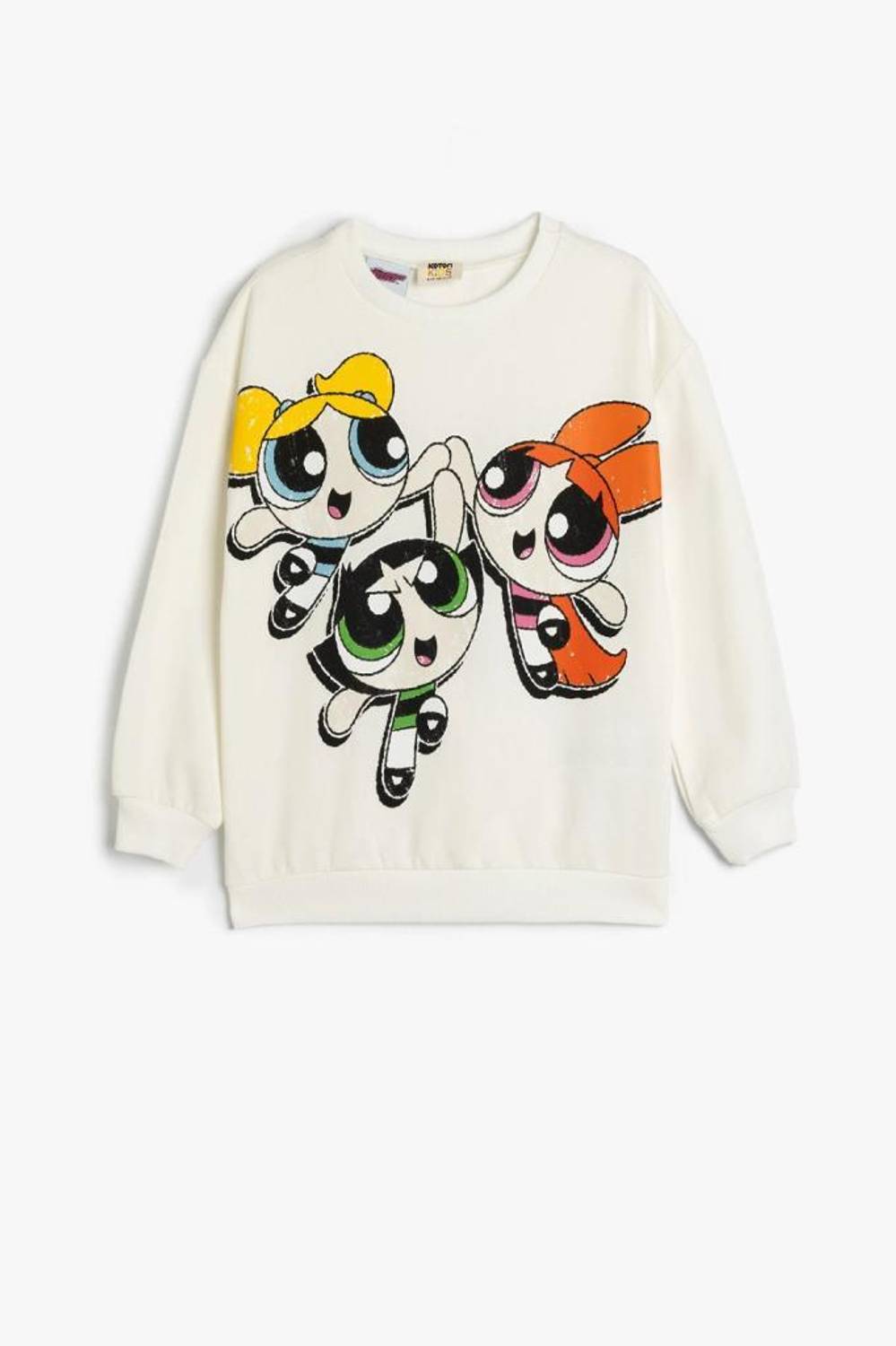 Koton Kız Çocuk Powerpuff Girls Sweatshirt Lisanslı Uzun Kollu Bisiklet Yaka Şardonlu