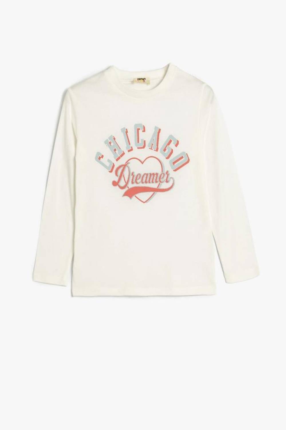 Koton Kız Çocuk Tişört Şehir Baskılı Uzun Kollu Bisiklet Yaka Pamuklu