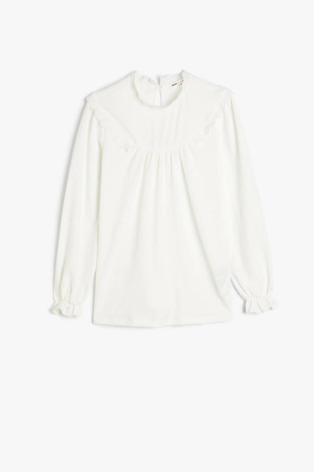 Блузка Koton для девочек с длинными рукавами и кружевными деталями, стильный воротник, комфортный материал, подходит для повседневной и особых случаев