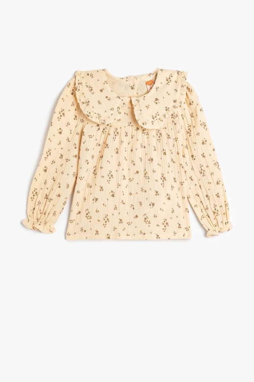 Блузка з довгими рукавами для дівчаток з бавовни з квітковим малюнком та бежева бебе яка, ідеальна для щоденного носіння
