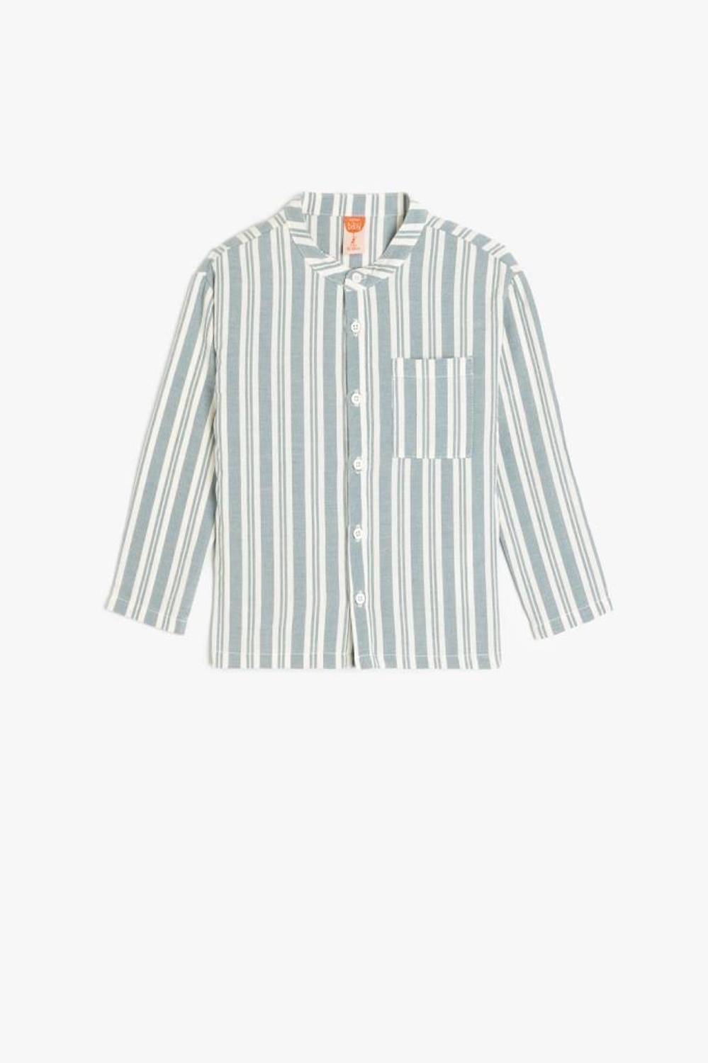 Koton Erkek Bebek Uzun Kollu Cep Detaylı Hakim Yaka Çizgili Gömlek