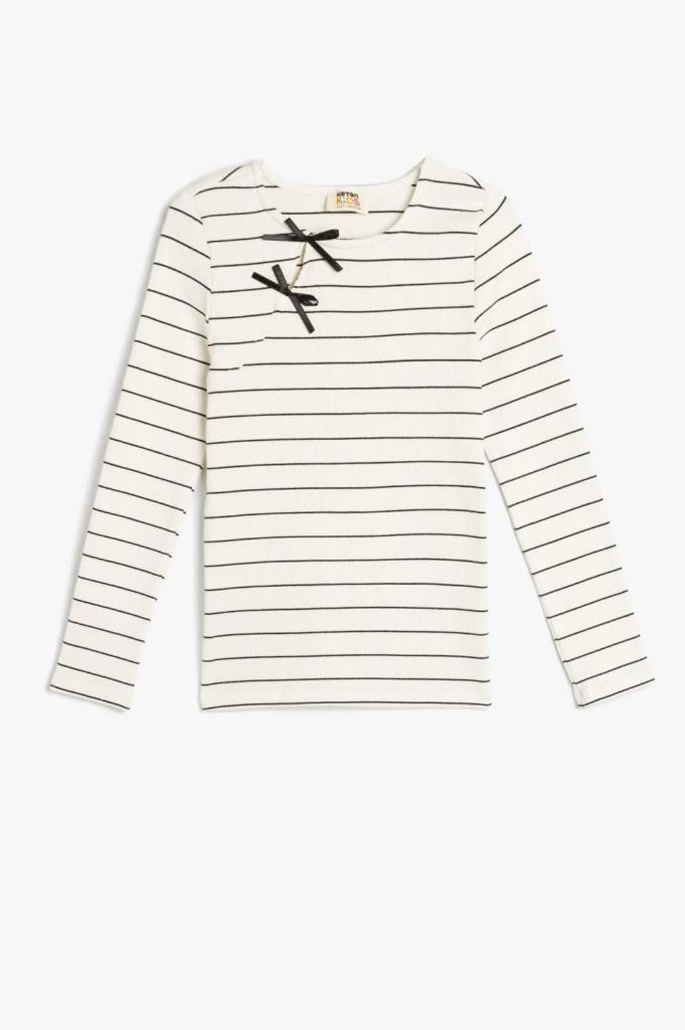 Футболка для дівчаток Koton з довгими рукавами і вирізом "качиний" з бавовни, прикрашена елегантними бантиками, комфортна і стильна