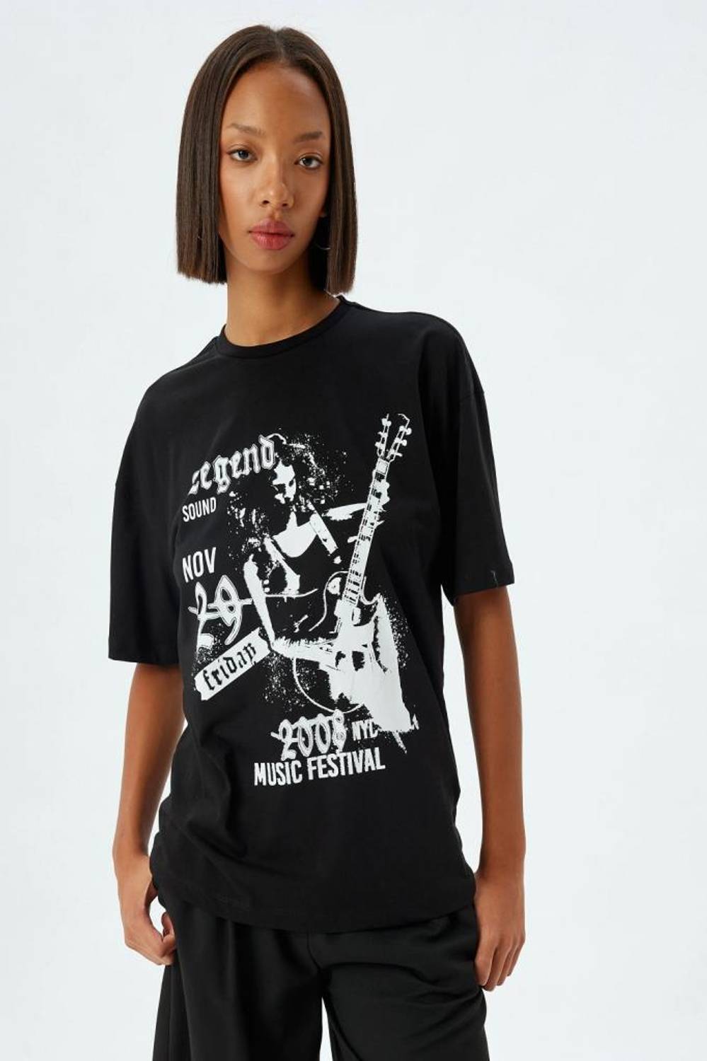 Koton Oversize Tişört Slogan Baskılı Bisiklet Yaka Kısa Kollu Pamuklu