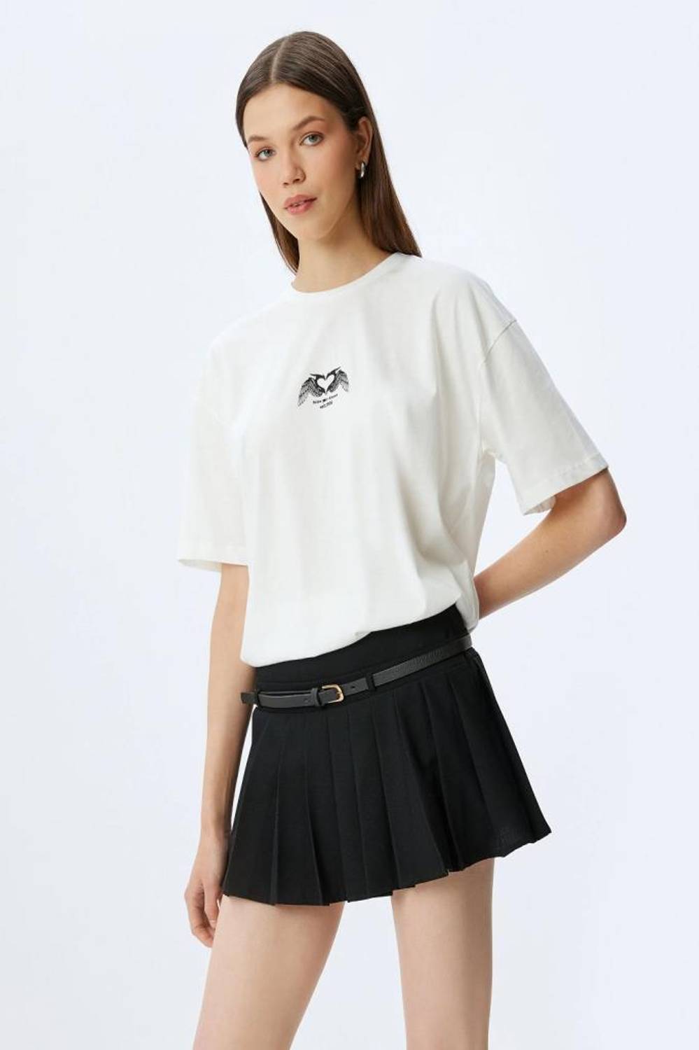 Koton Oversize Arkası Baskılı Sloganlı Bisiklet Yaka Kısa Kollu Tişört