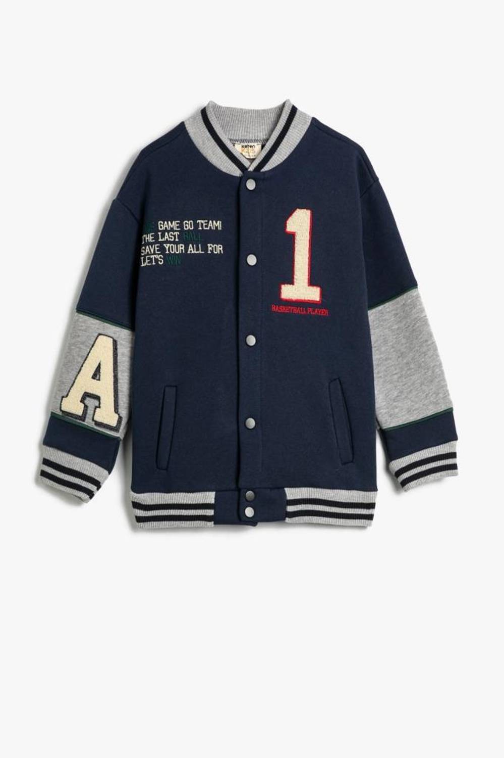 Koton Erkek Çocuk Kolej Ceket Aplike Detaylı Uzun Kollu Renk Bloklu Çıtçıt Kapamalı