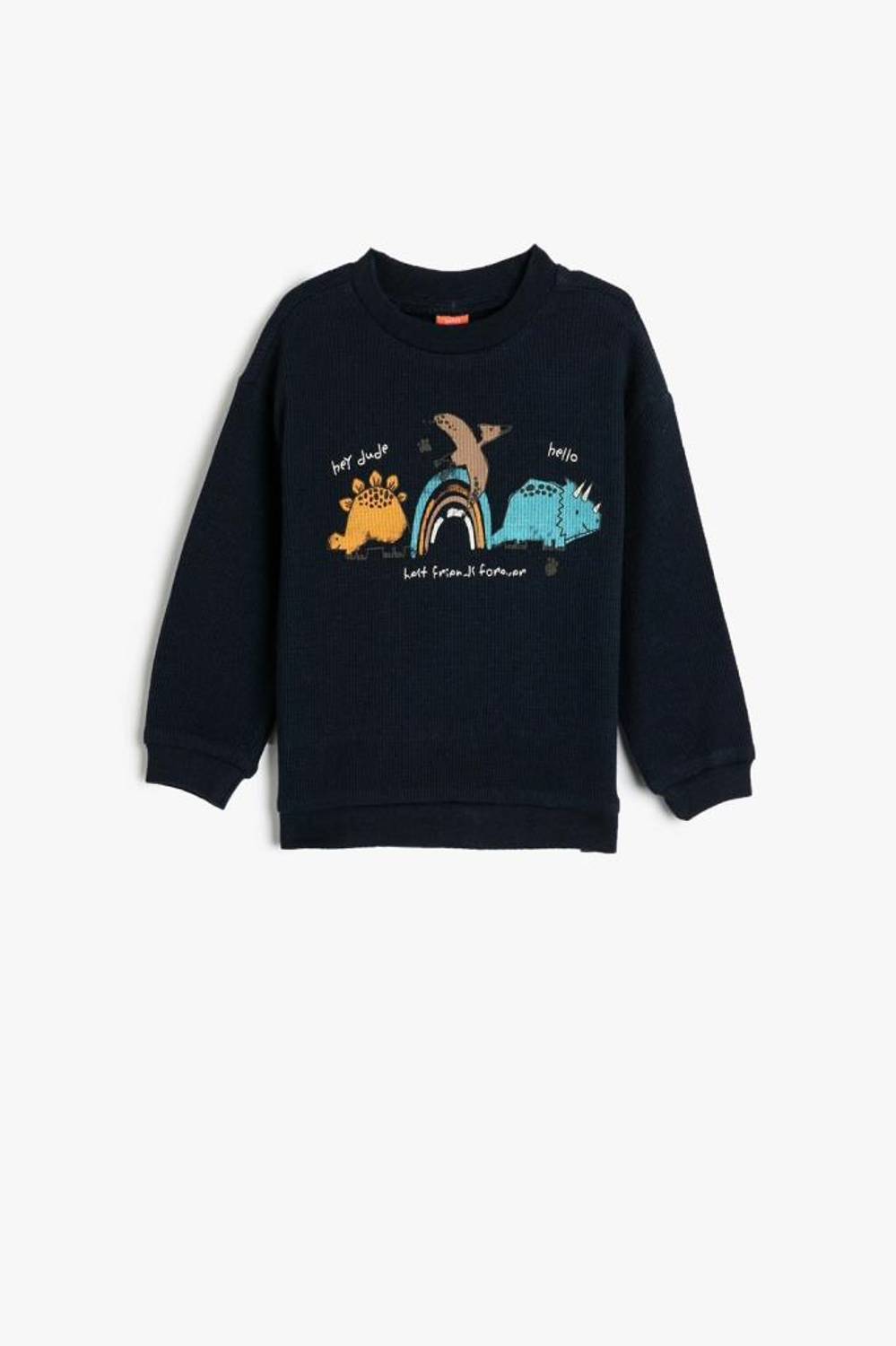 Koton Erkek Bebek Sweatshirt Dinozor Baskılı Bisiklet Yaka Uzun Kollu Dokulu Pamuklu