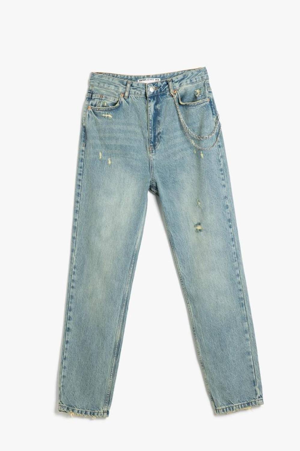 Джинси Mom Fit з деталями ланцюга, стильний дизайн, 5 кишень, 100% бавовна, ідеально для щоденного та офісного використання