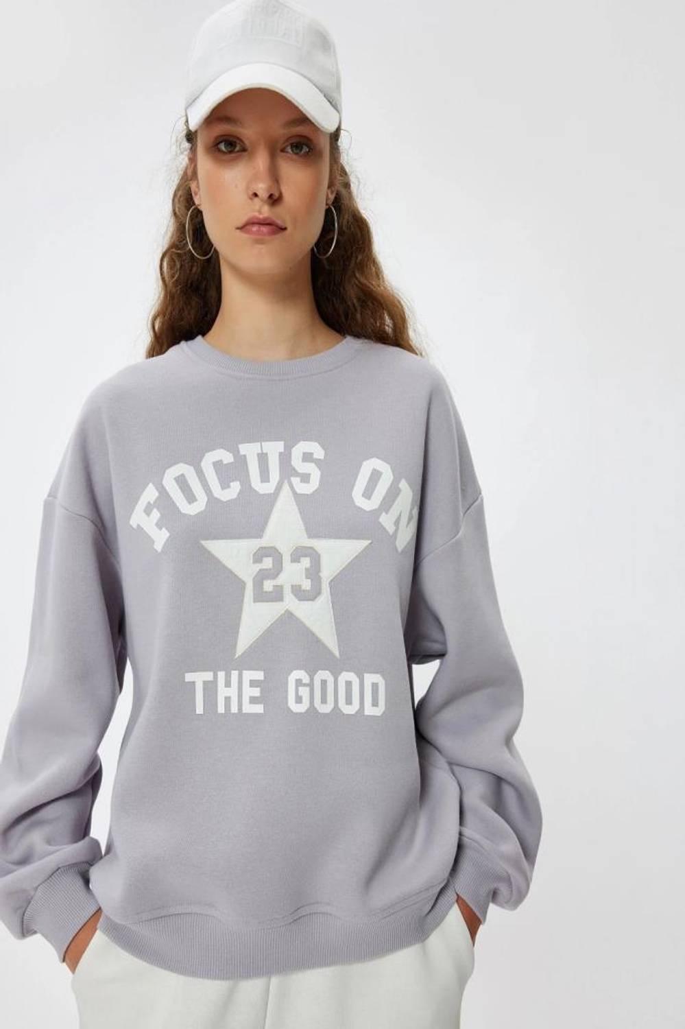 Світшот з відкритим коміром, оверсайз, з принтом, з утепленням, сірий, Respect Life - екологічний стиль для комфорту в холодну погоду