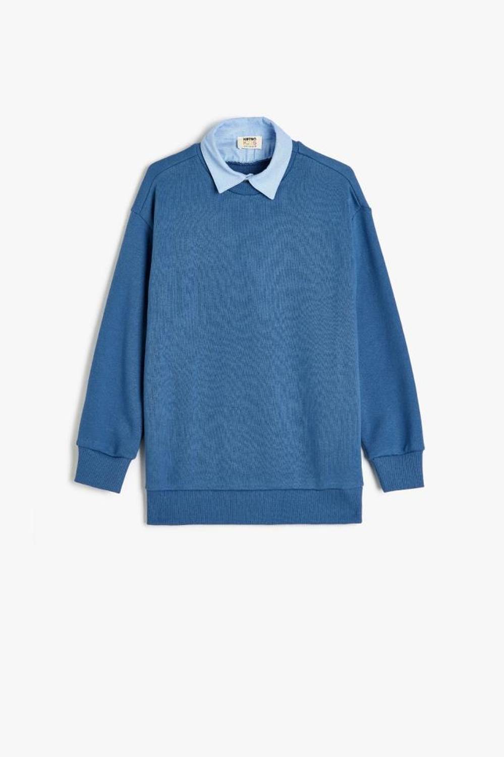 Boys' Cotton School Sweatshirt with Shirt Collar Detail, Long Sleeves, Available in Blue for Ages 5-10