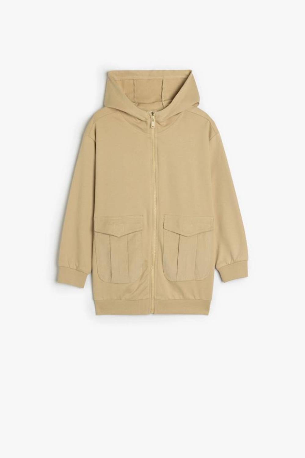 Koton Çocuk Oversize Kapşonlu Fermuarlı Sweatshirt Cepli Uzun Kollu Pamuklu Şardonlu