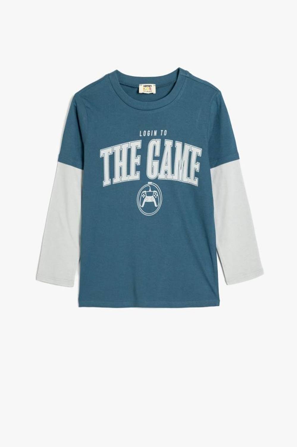 Футболка для хлопчиків Koton з принтом наспису, довгими рукавами, круглим вирізом, 100% бавовна, стильна та комфортна