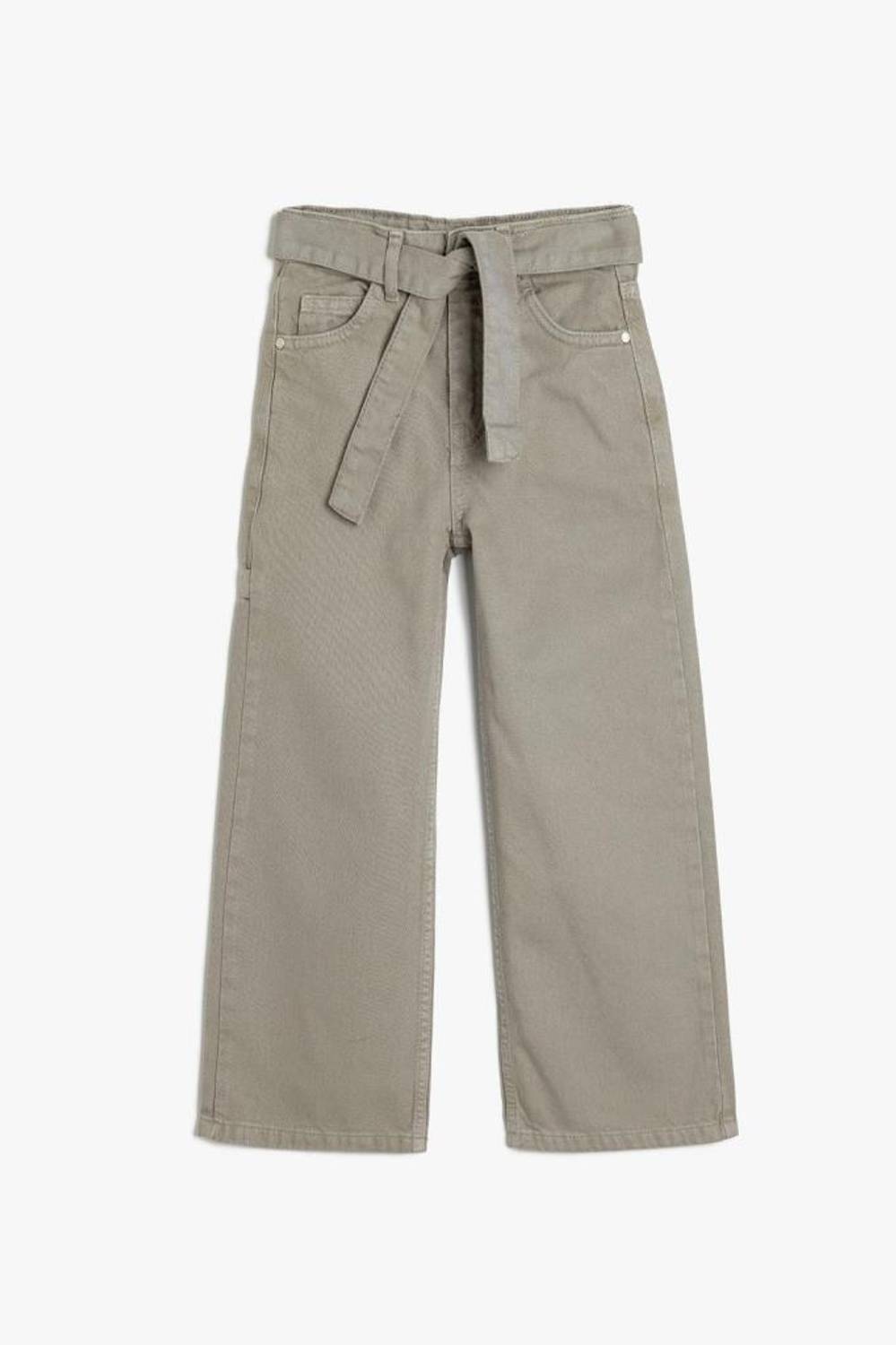 Джинси для дівчаток Koton з широкими штанинами, поясом та кишенями, 100% бавовна, для віку 5-14 років, сірий колір
