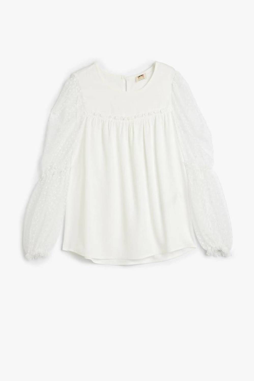 Koton Kız Çocuk Uzun Kollu Bluz Bisiklet Yaka Manşetleri Lastikli