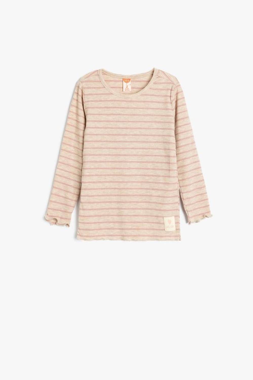 Koton Kız Bebek Uzun Kollu Tişört Yuvarlak Yaka Ribanalı