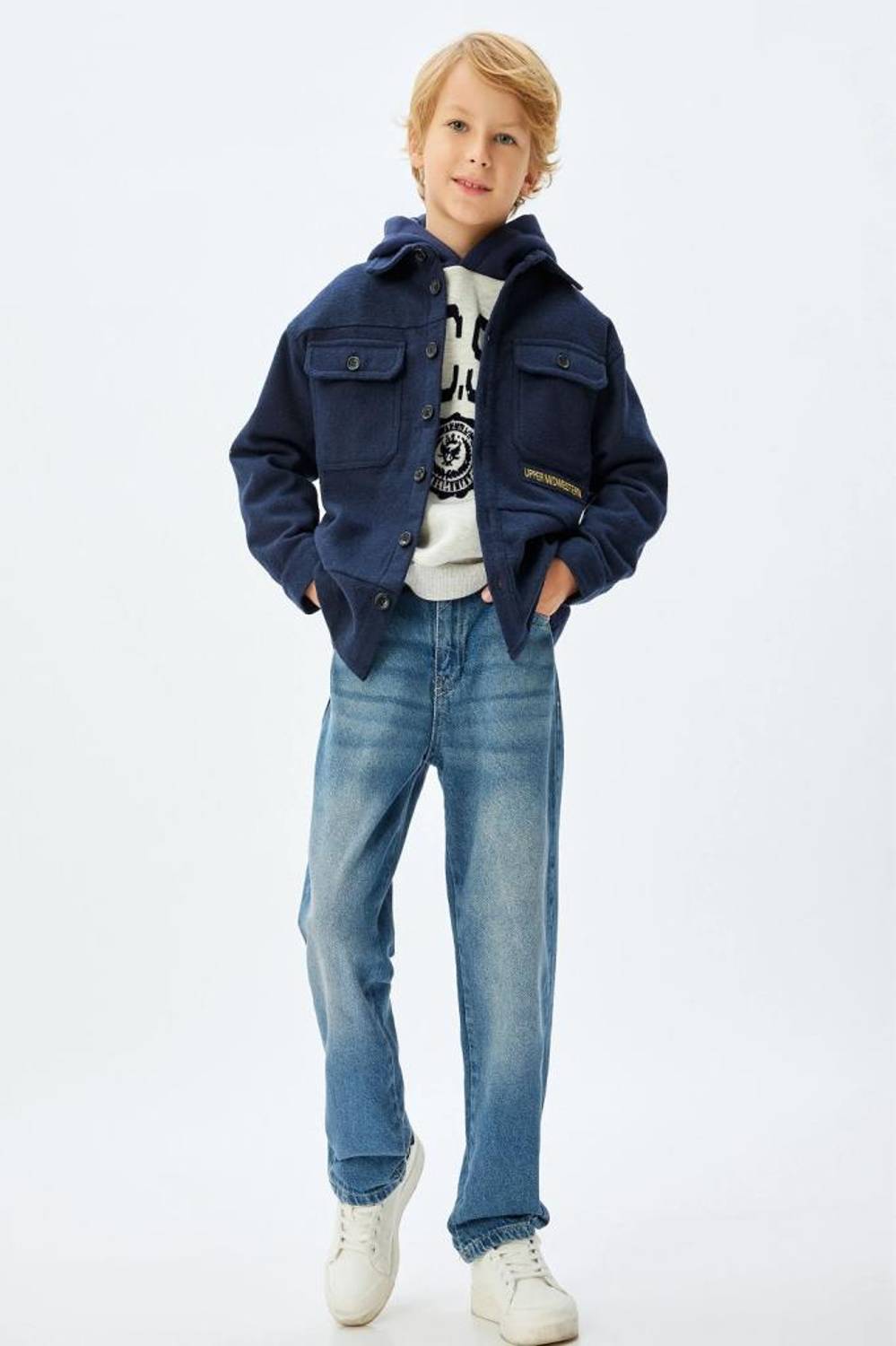 Котон чоловіча дитяча сорочка жакет з кишенею, довгий рукав, кнопкове закриття, різні розміри, екологічно чистий матеріал, темно-синій