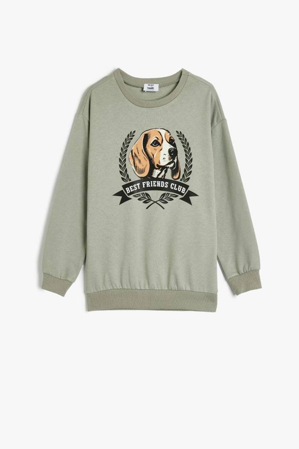 Koton Erkek Çocuk Oversize Sweatshirt Köpek Baskılı Bisiklet Yaka Uzun Kollu Pamuklu