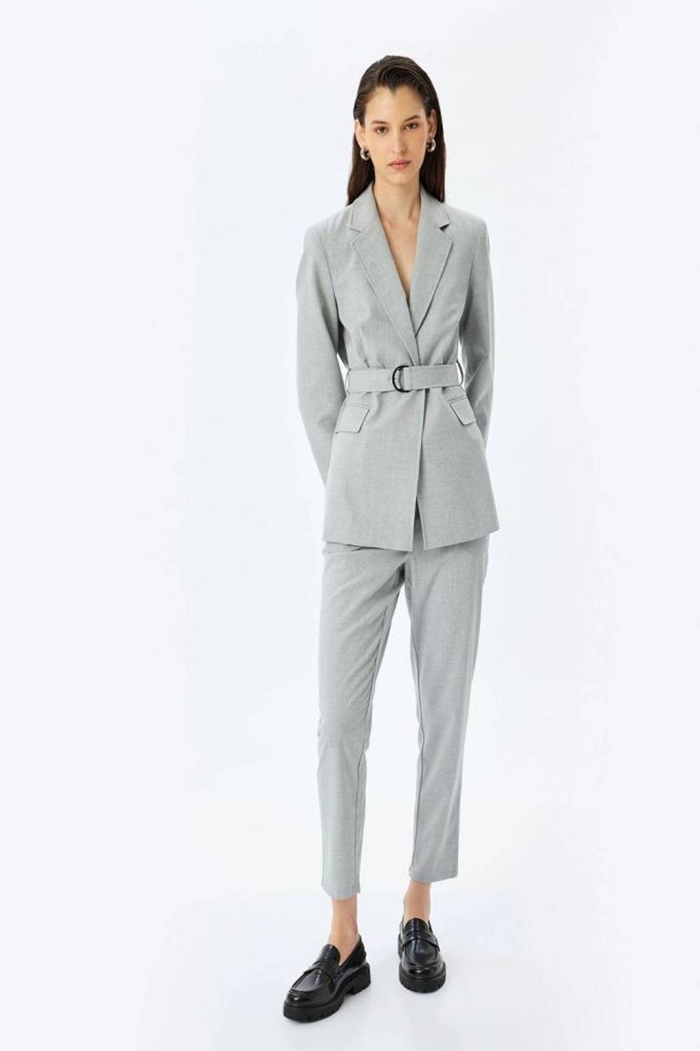 Koton Yüksek Bel Beli Bağcıklı Lastikli Cepli Kumaş Pantolon