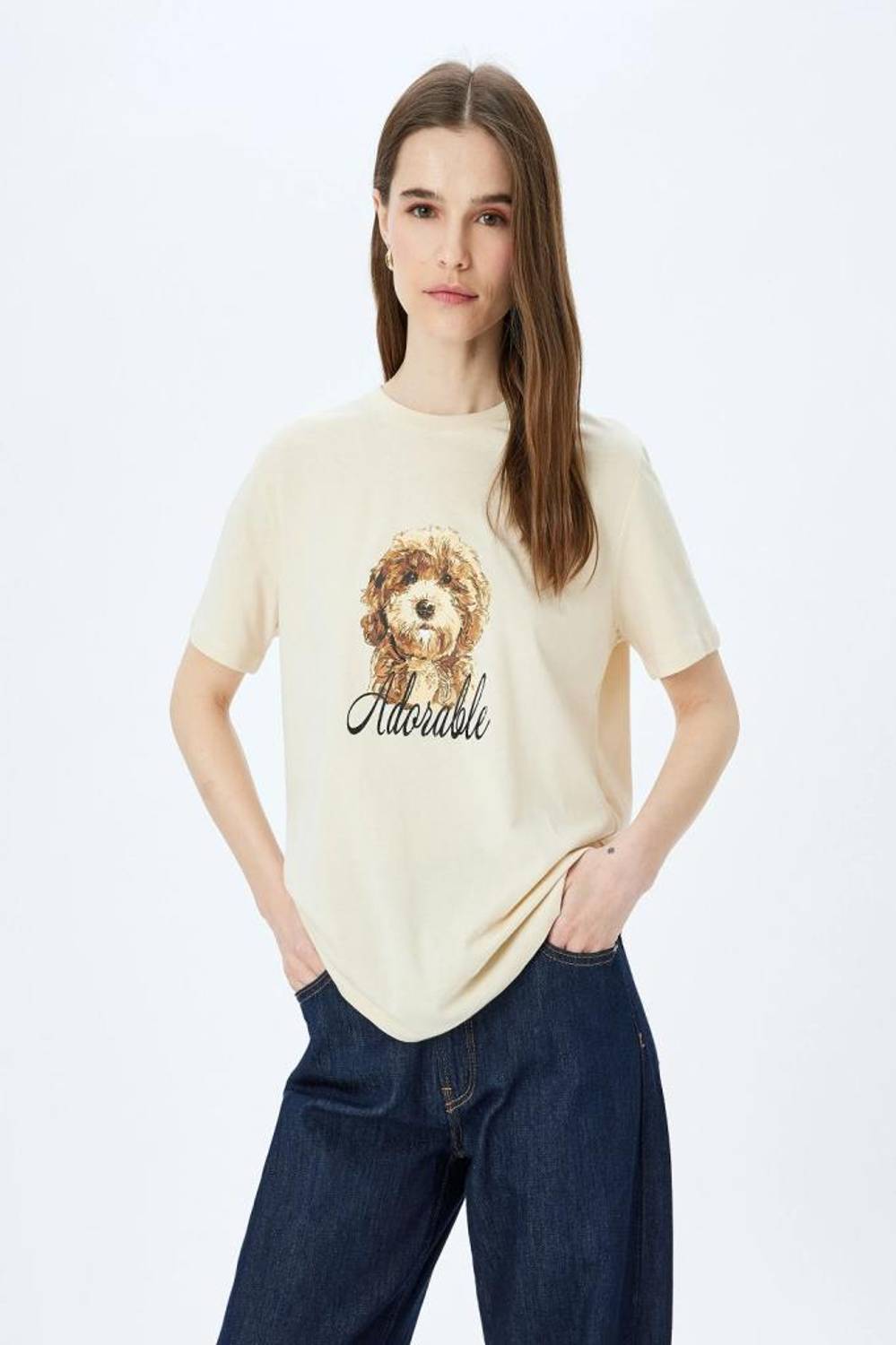 Koton Köpek Baskılı Kısa Kollu Bisiklet Yaka Tişört