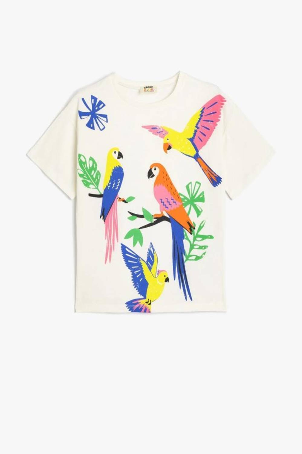 Koton Kız Çocuk Papağanlı Tişört Kısa Kollu Bisiklet Yaka Pamuklu