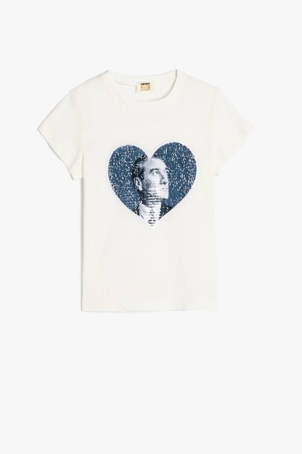 Koton Kız Çocuk Atatürk Baskılı Tişört Pullu Payetli Bisiklet Yaka Kısa Kollu Pamuklu