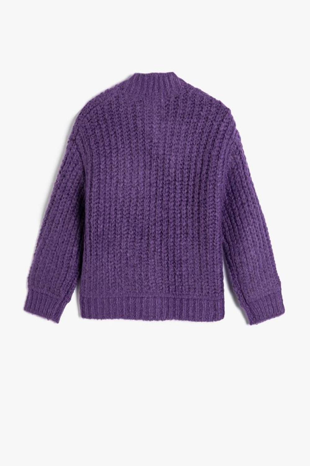 Дитячий в'язаний кардиган Koton з гудзиками, круглим коміром, довгий рукав, фіолетовий, для дівчаток 5-14 років, безпечний та якісний