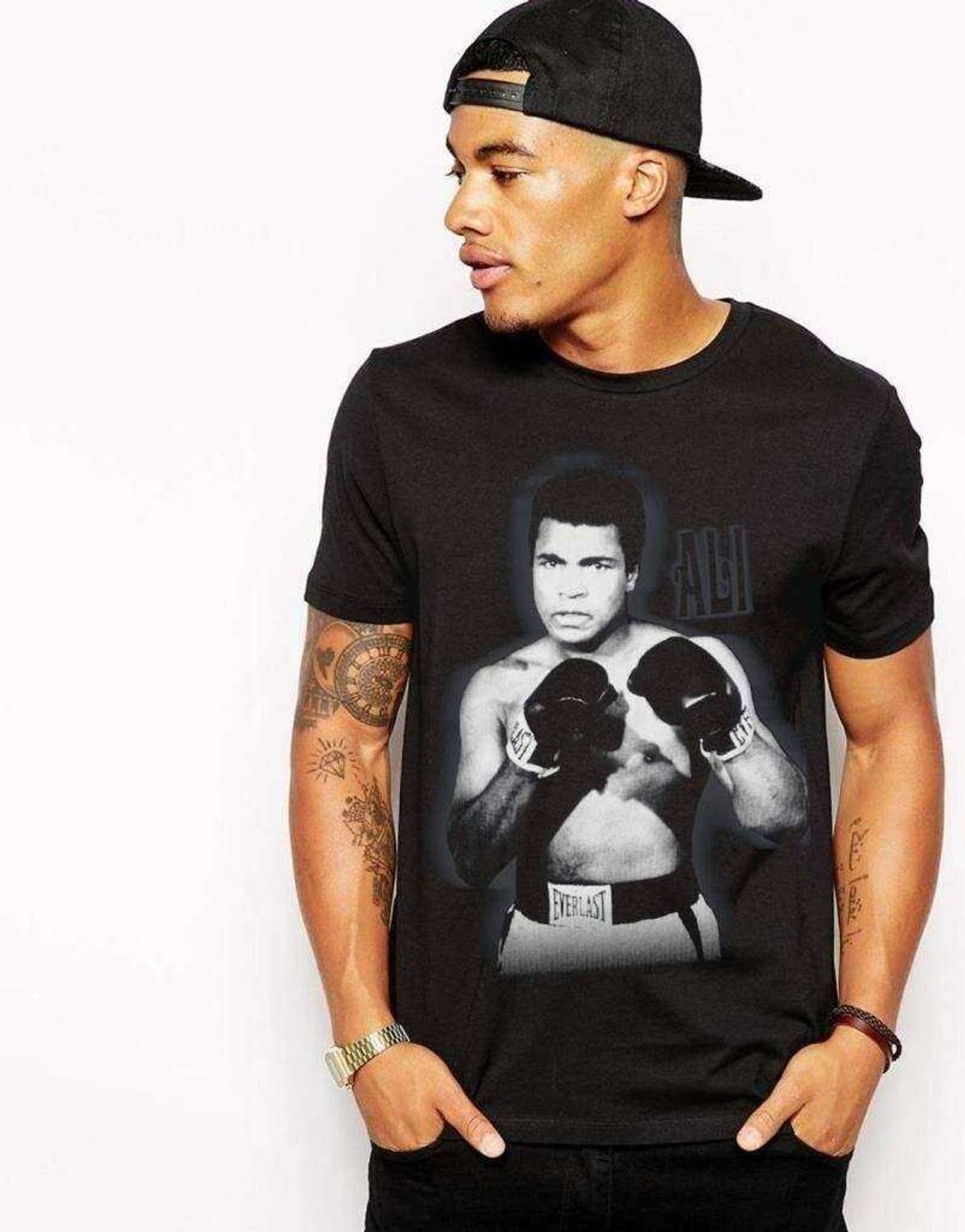 Muhammed Ali Boks Baskılı Siyah Erkek Tshirt