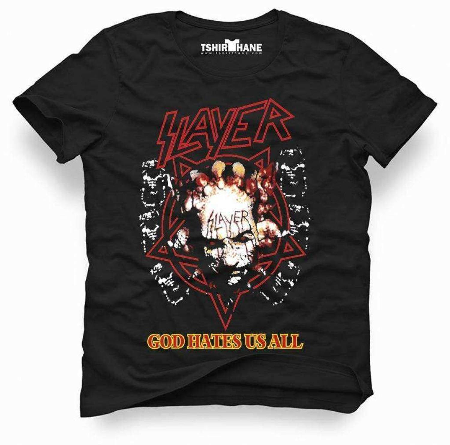 Футболка Slayer God Hates Us All, черная, узкий крой, рок-метал, доступные размеры: XS, S, M, L, XL