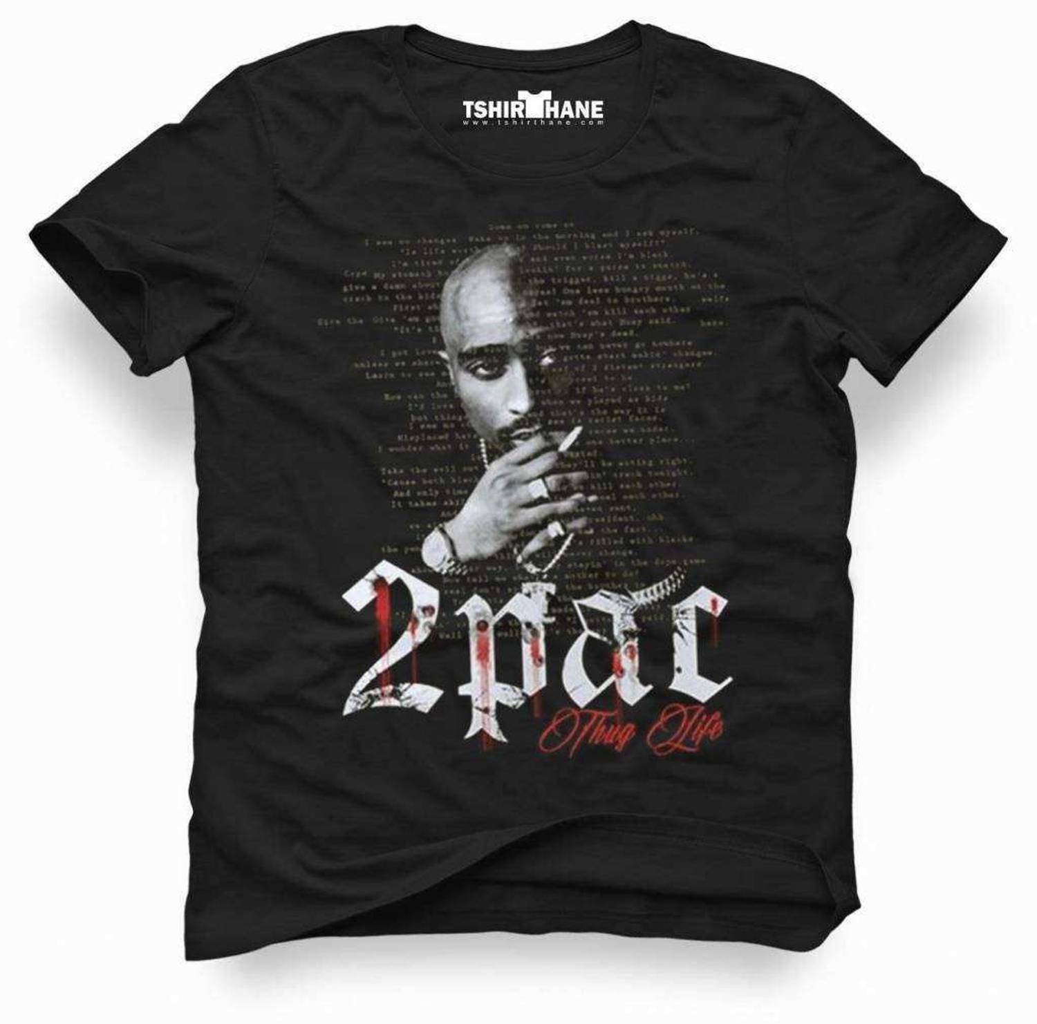 Мужская футболка Slim Fit с принтом 2pac Thug Life для хип-хопа, доступна в черном цвете, размеры от XS до 3XL