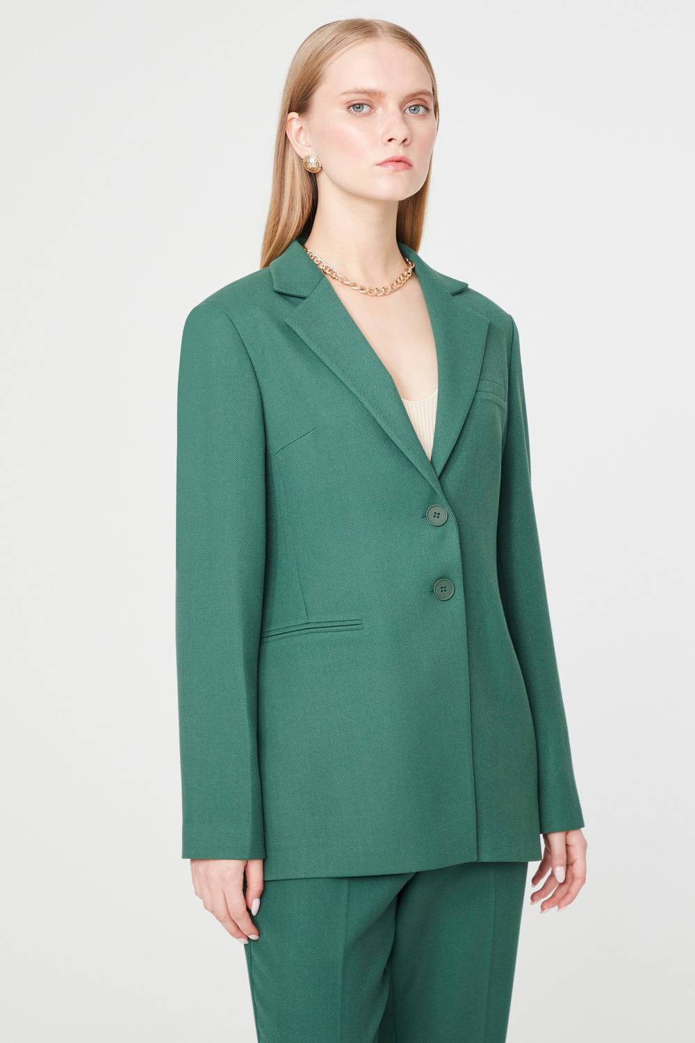 Зелений блейзер з кишенями, кнопками, довгими рукавами та рівним дизайном, 64% поліестер, 34% віскоза, великий розмір XL, XXL