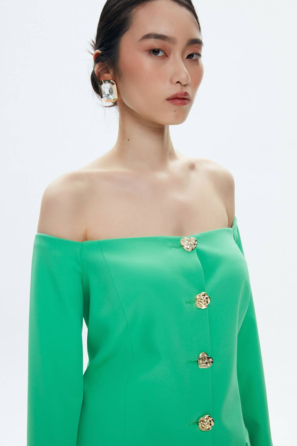 Зелена піджака Mert Aslan з відкритими плечима та кишенями