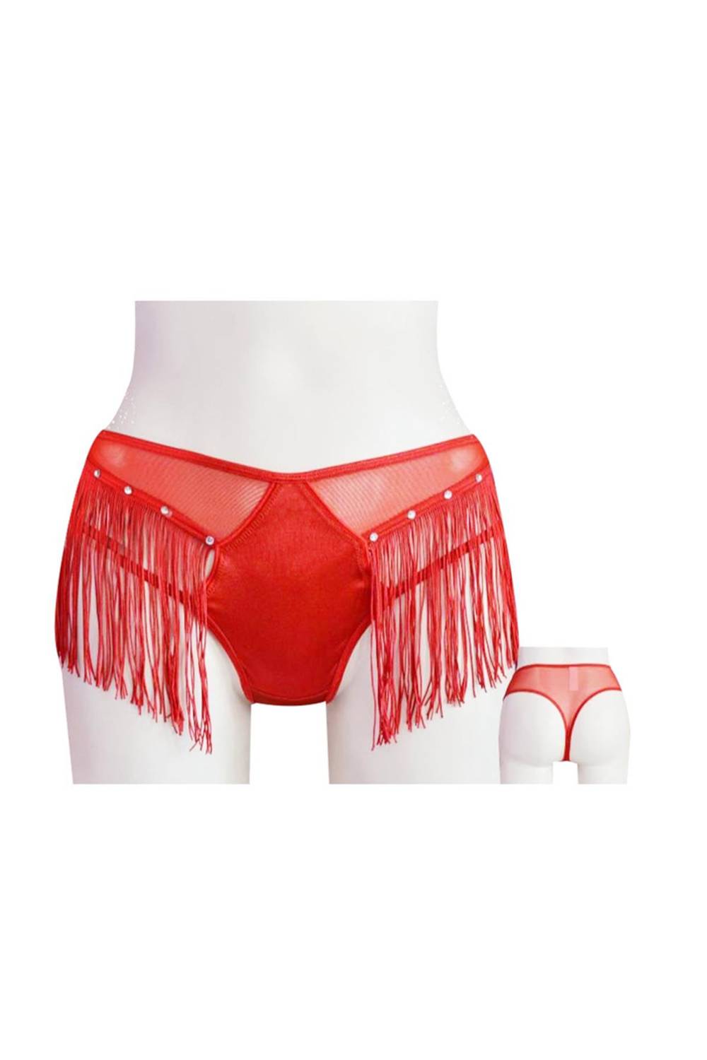 Жіноча танга з сатину спереду, сітка з боків і бахрома ззаду | Модель 5213, розмір 38-40, високоякісні матеріали, безпечна для здоров'я