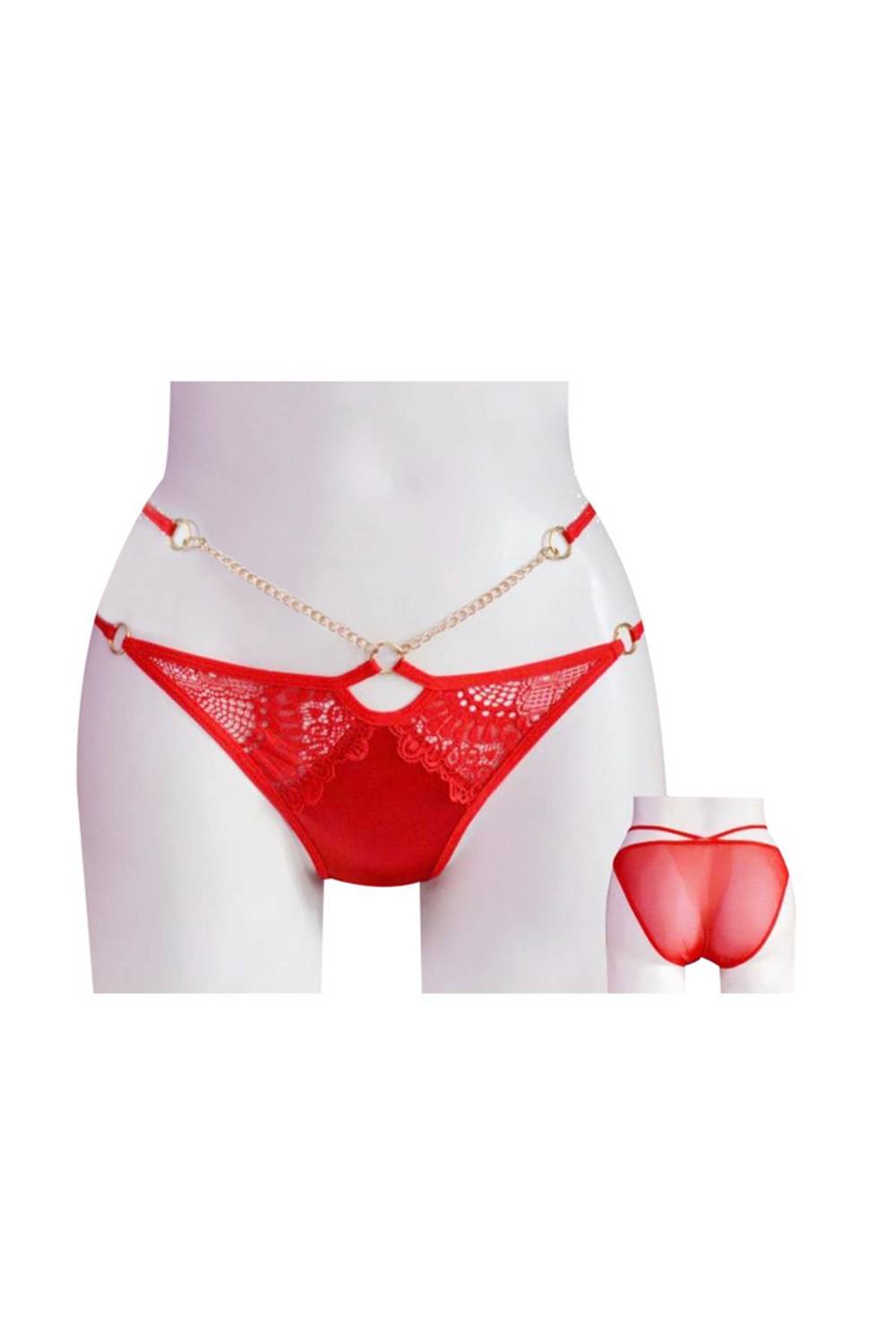 بيكيني نسائي بحزام جانبي من الساتان وتفاصيل شفافه مع حواف معدنية - موديل 5202