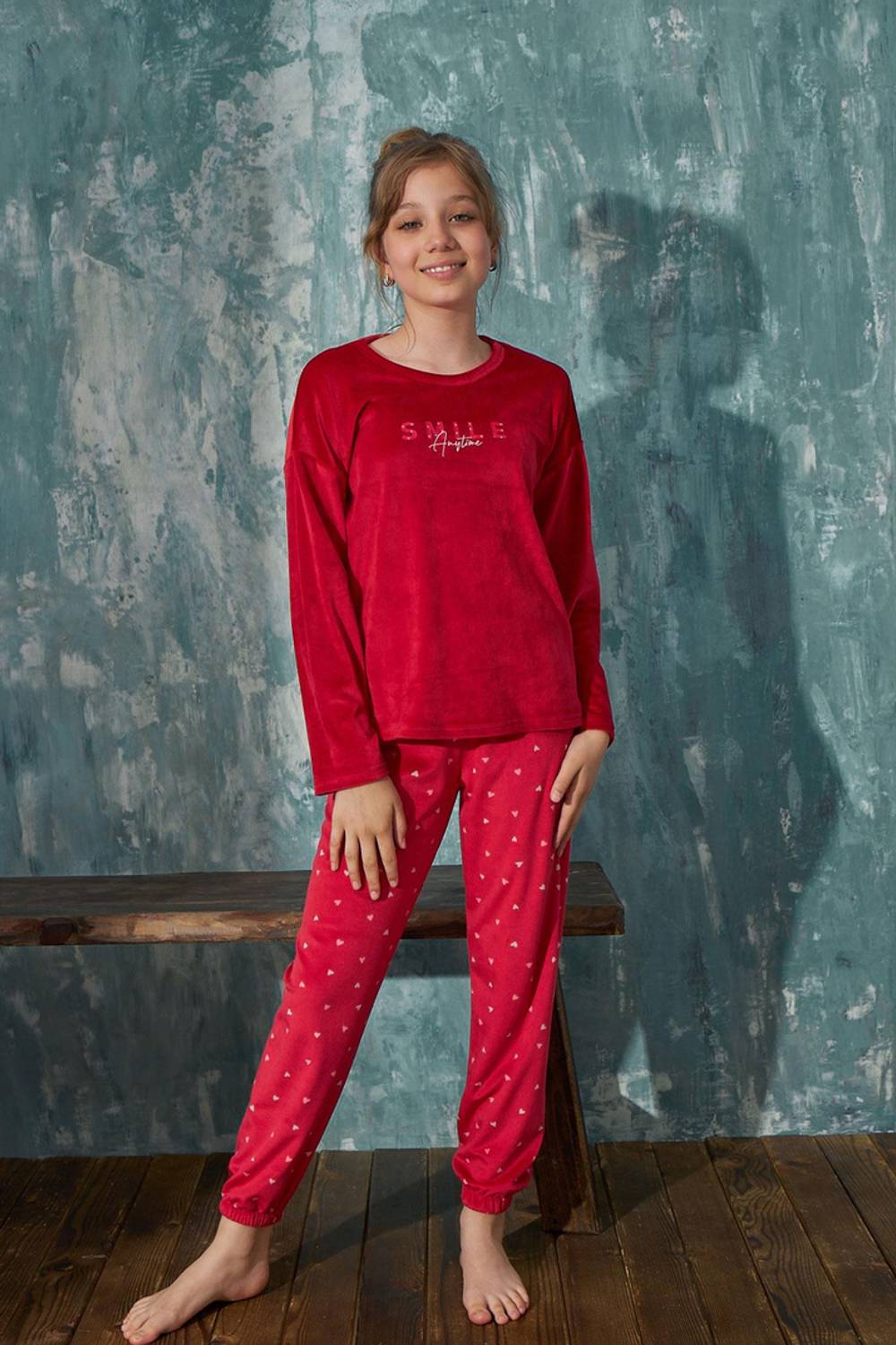 Піжама для дівчаток з велюровим верхом та довгими штанами, 10/11, 12/13, 6/7, 95% поліестер, 5% лайкра, комфорт та стиль для дому