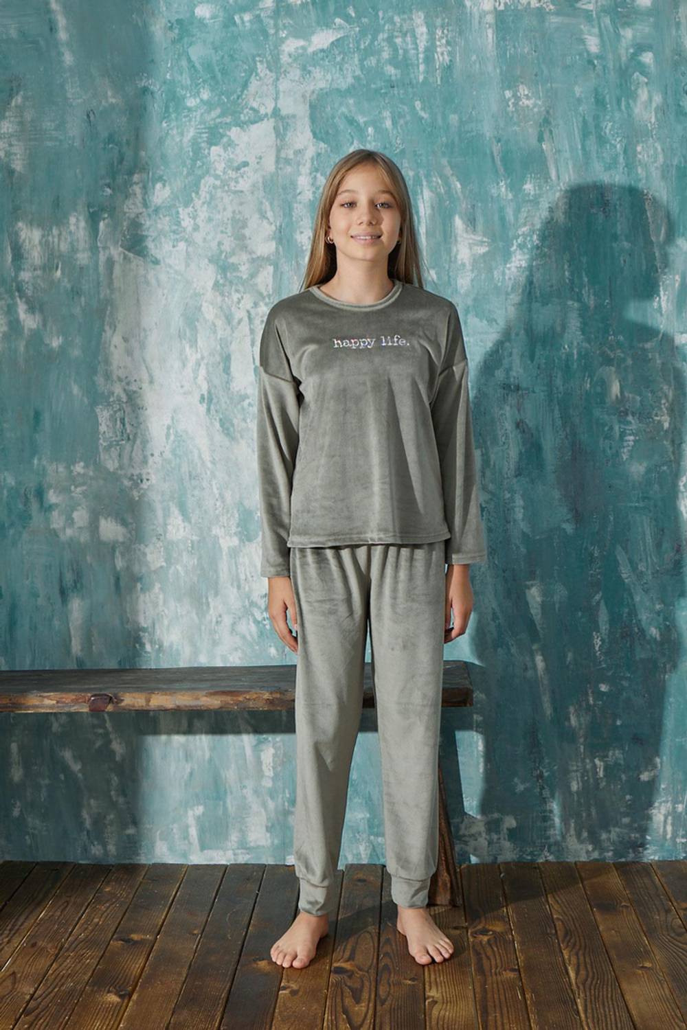 Піжама для дівчаток із оксамиту з велосипедним комірцем, довжина - 13902-11, комфортна і стильна/розмір 6/7, 8/9, 12/13