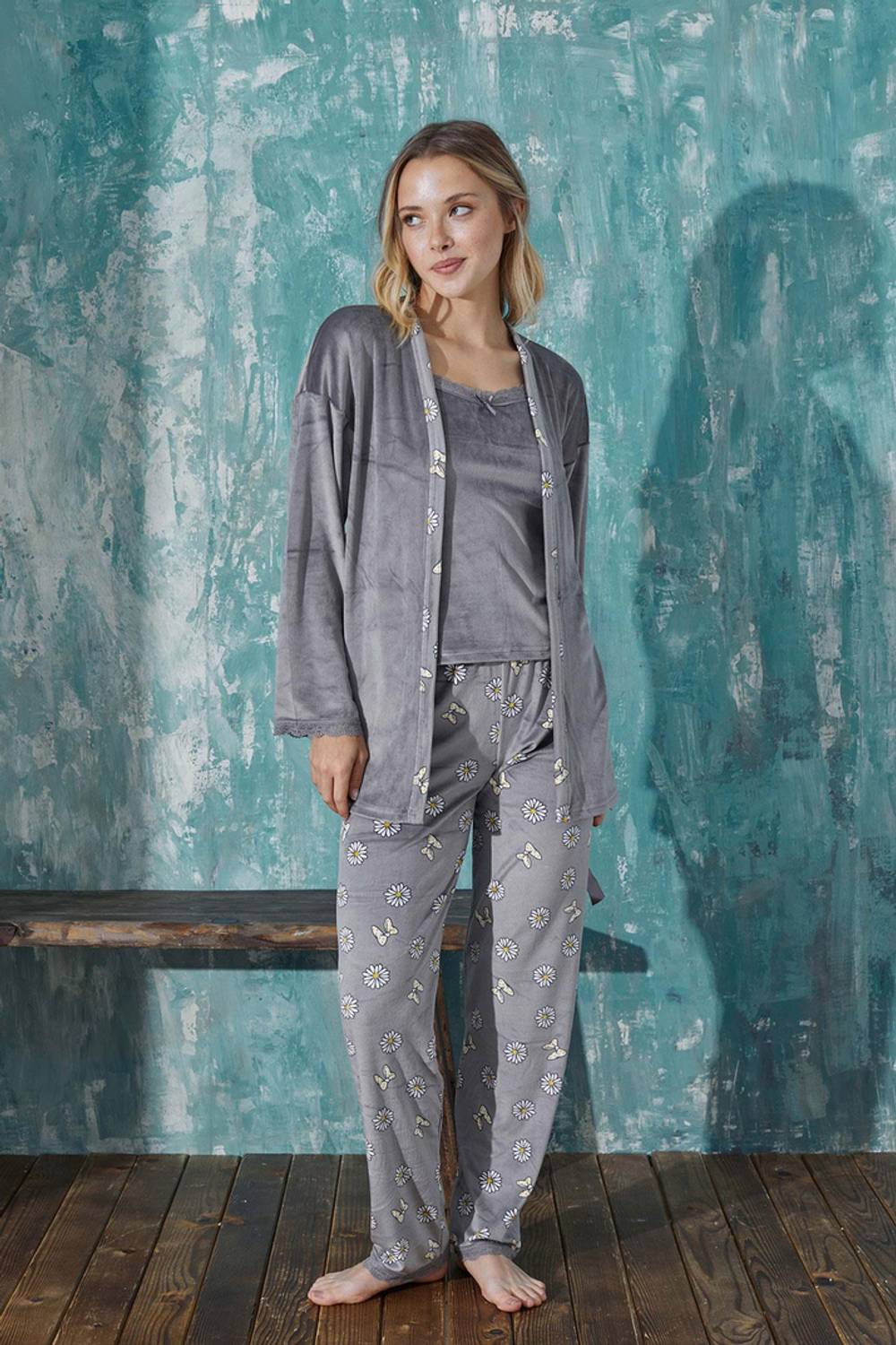 Жіночий оксамитовий халат з трьох частин, великий розмір, комфортний і стильний, Arcan 13451-38