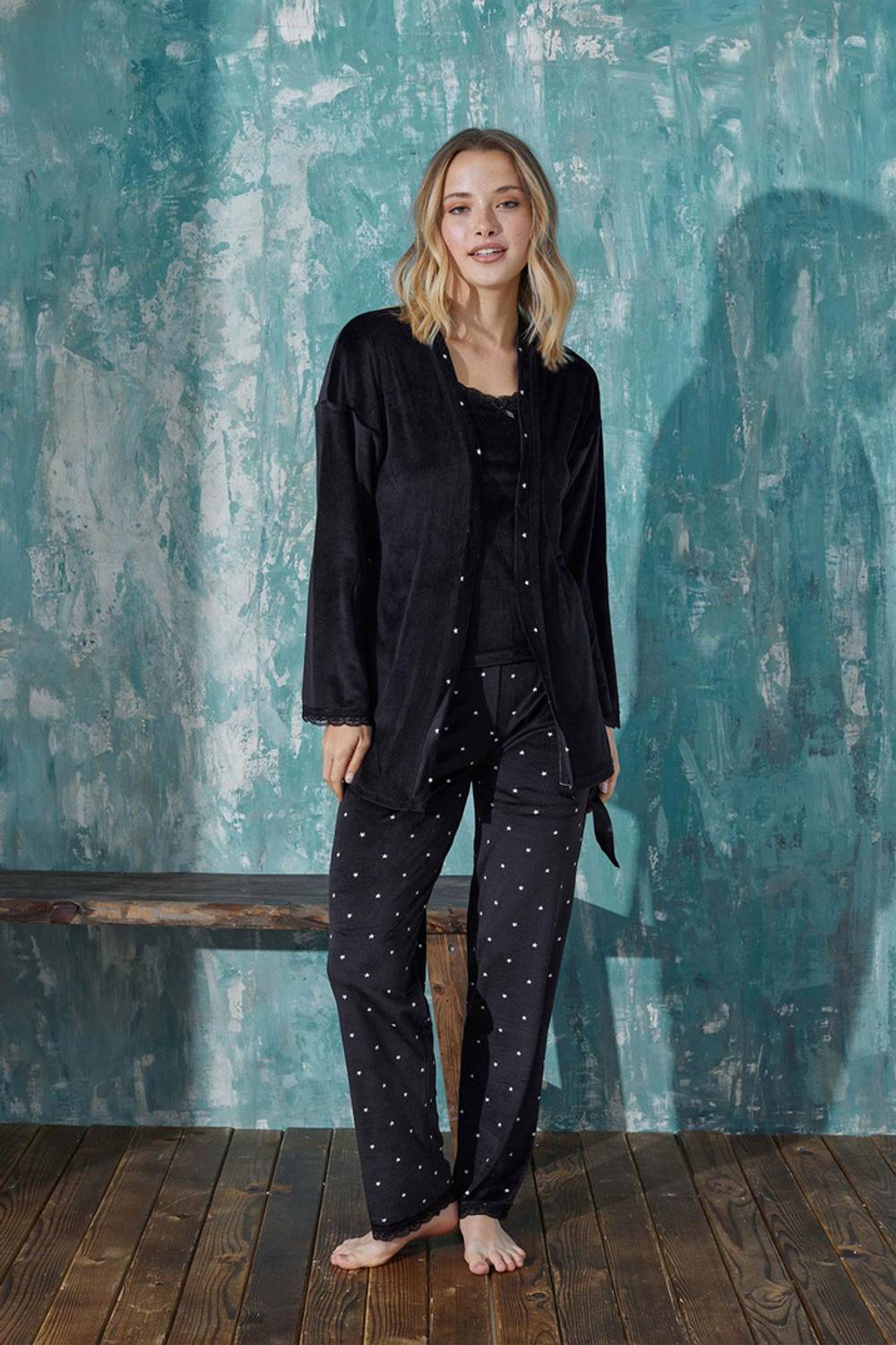 Трикотажний жіночий піжамний комплект з халатом, 3 предмети, Arcan 13451-46, 100% поліестер, комфортний і стильний, розмір XL