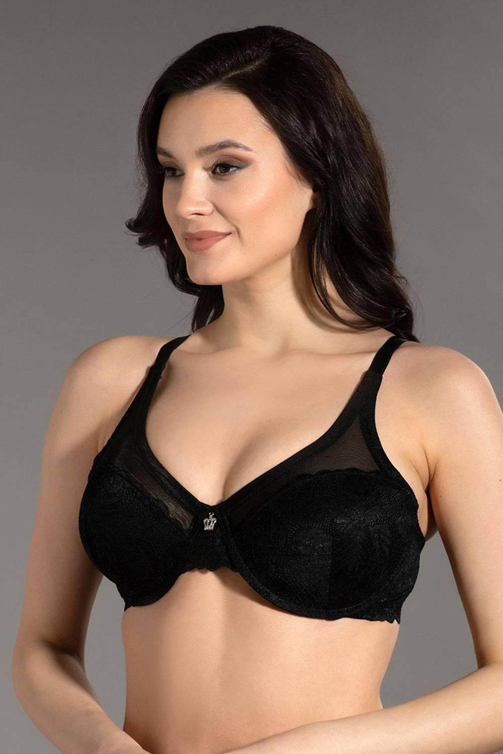Кружевной бюстгальтер с деталью из сетки C-корпус | Новая коллекция 3020, %90 полиамид, %10 полиэстер, местное производство, без токсичных материалов