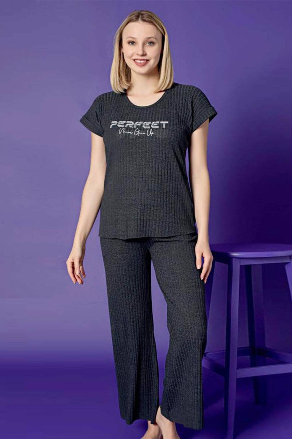 Женский короткий рукав, длинные пижамные брюки | Kompedan SD K-7050, 95% хлопок, 5% эластан, местное производство