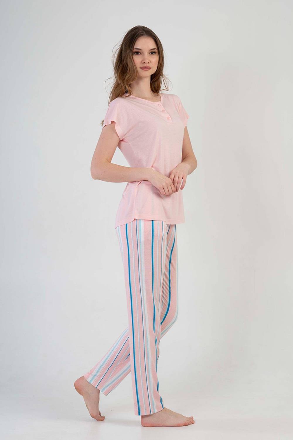 Жіночий комплект піжами з коротким рукавом і гудзиками, розміри S, M, L, з комфортного матеріалу 80% віскозу, 20% поліестеру