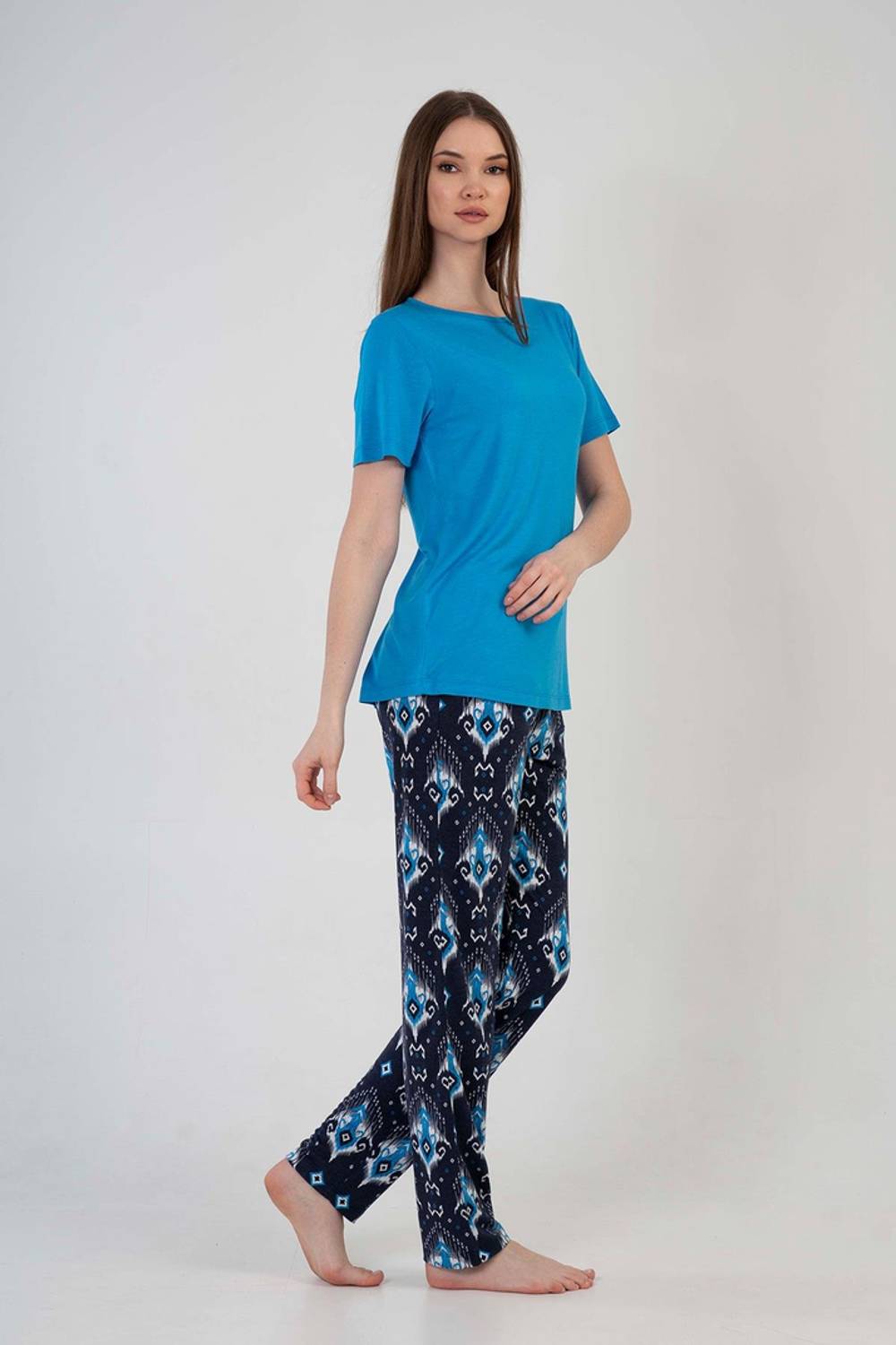 Женский комплект пижамы с коротким рукавом и воротником-лодочкой, удобный и стильный, 80% вискозы, 20% полиэстера, размер S, M, L, XL