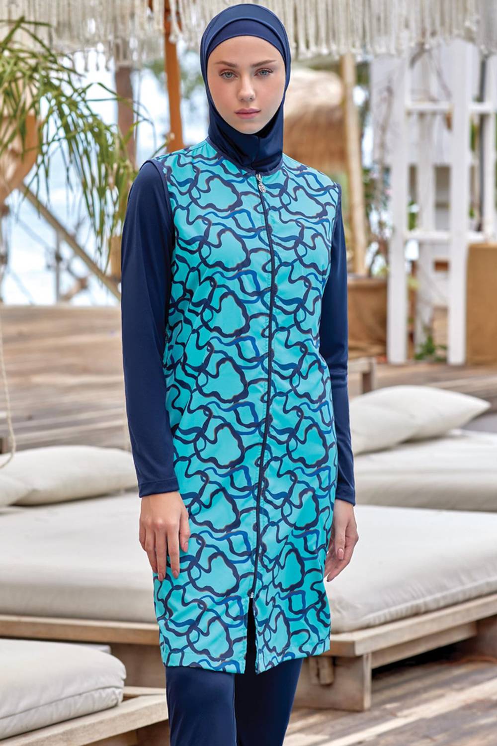 Женский пляжный костюм с жилетом и шарфом, 100% полиэстер, безопасные материалы, местное производство, размер S