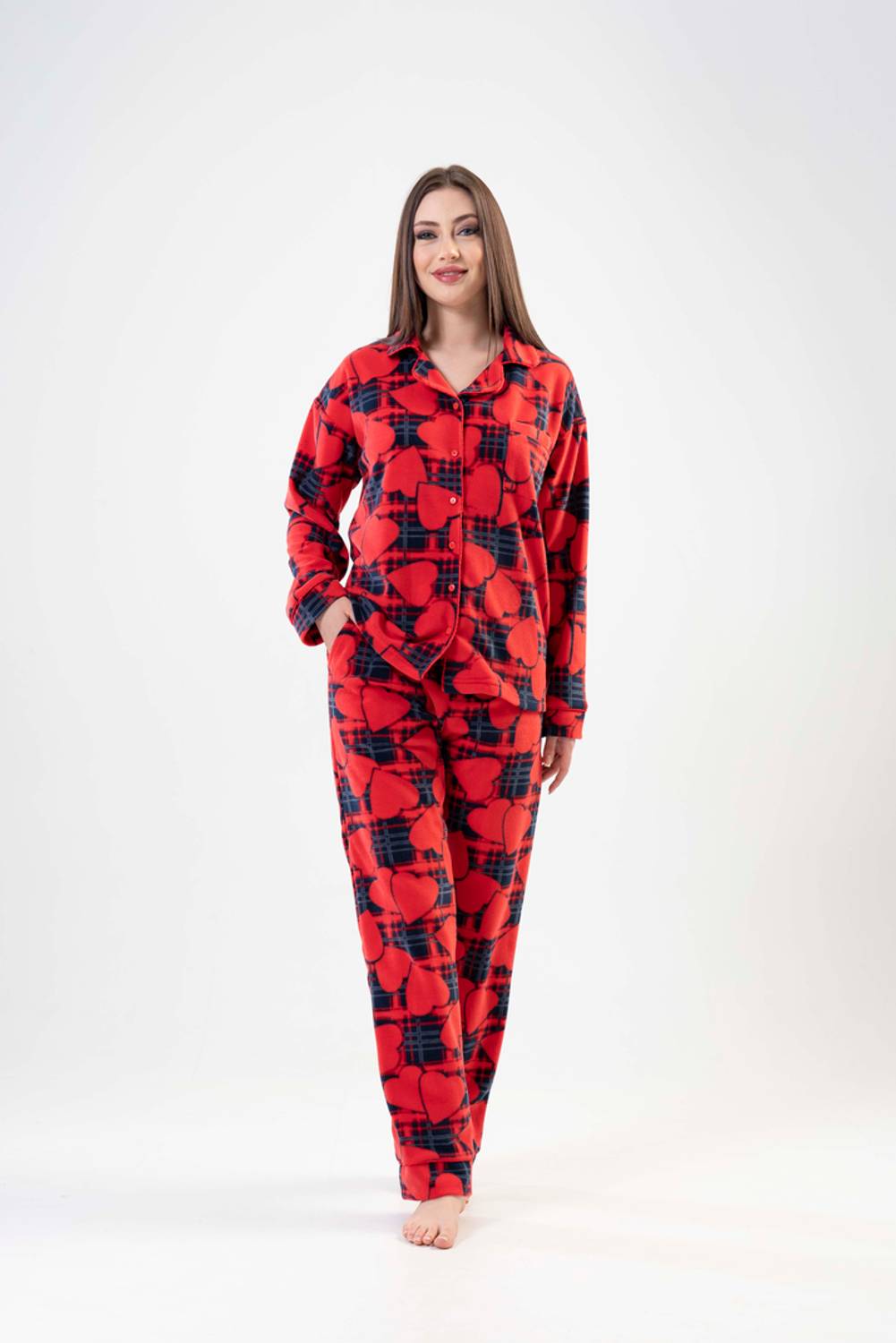 طقم بيجامة نسائي طويل الأكمام من بولار KOMPEDAN | صناعة محلية 100% بوليستر وحقيبة أصلية