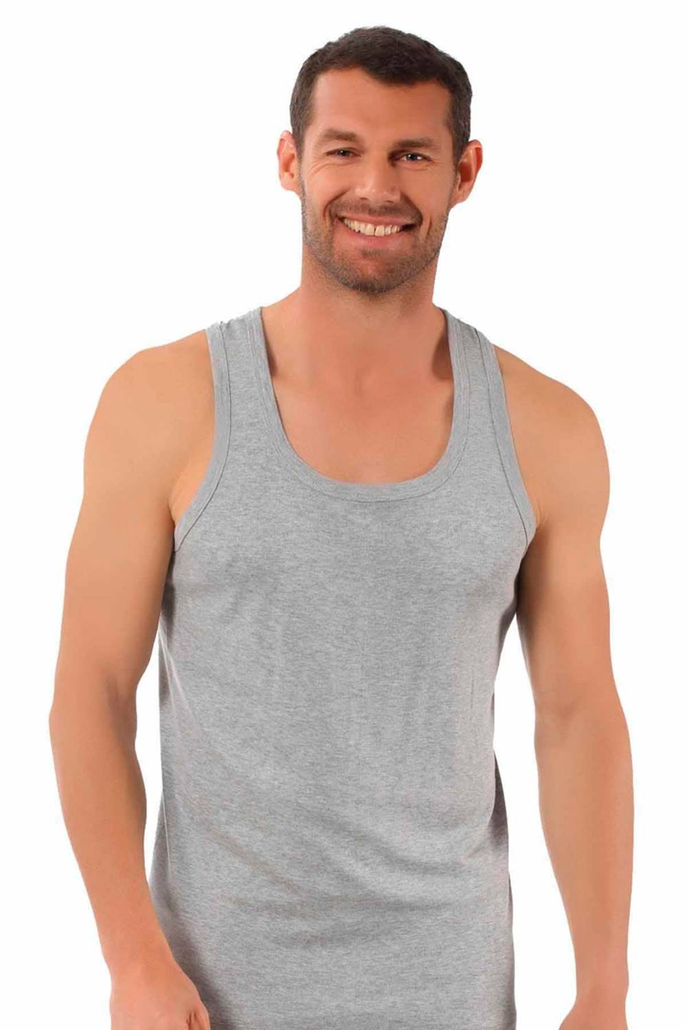 Чоловіча спортивна майка сірого меланжу з лайкри | Kompedan K0267, 95% бавовна, еластична, м'яка, дихає, ідеально сідає, стійка до зношування з етикетками