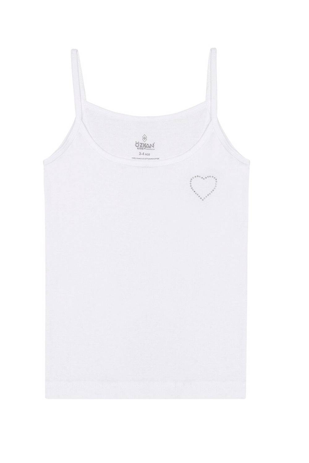 أطلس بنات قطن 100% مع حمالات من قماش قطن رقيق مزين بالأحجار لون أبيض بأحجام متعددة من 0-14 سنوات