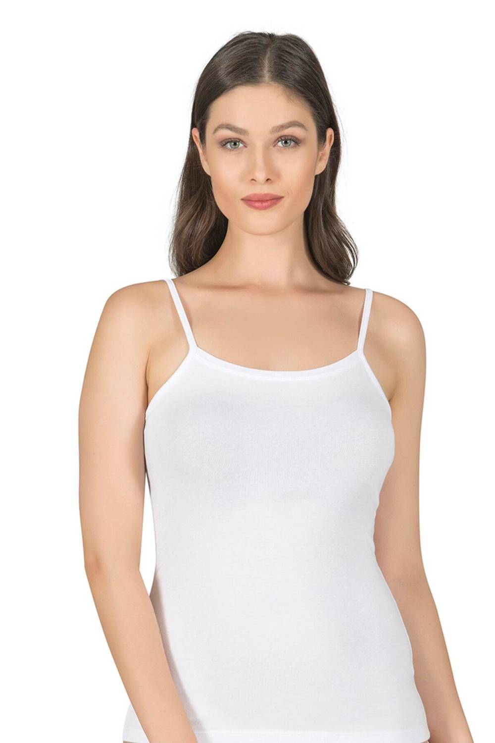 قميص نسائي من القطن مودال بإيلاستين قابل للتمدد بحمالات رفيعة بلون أبيض