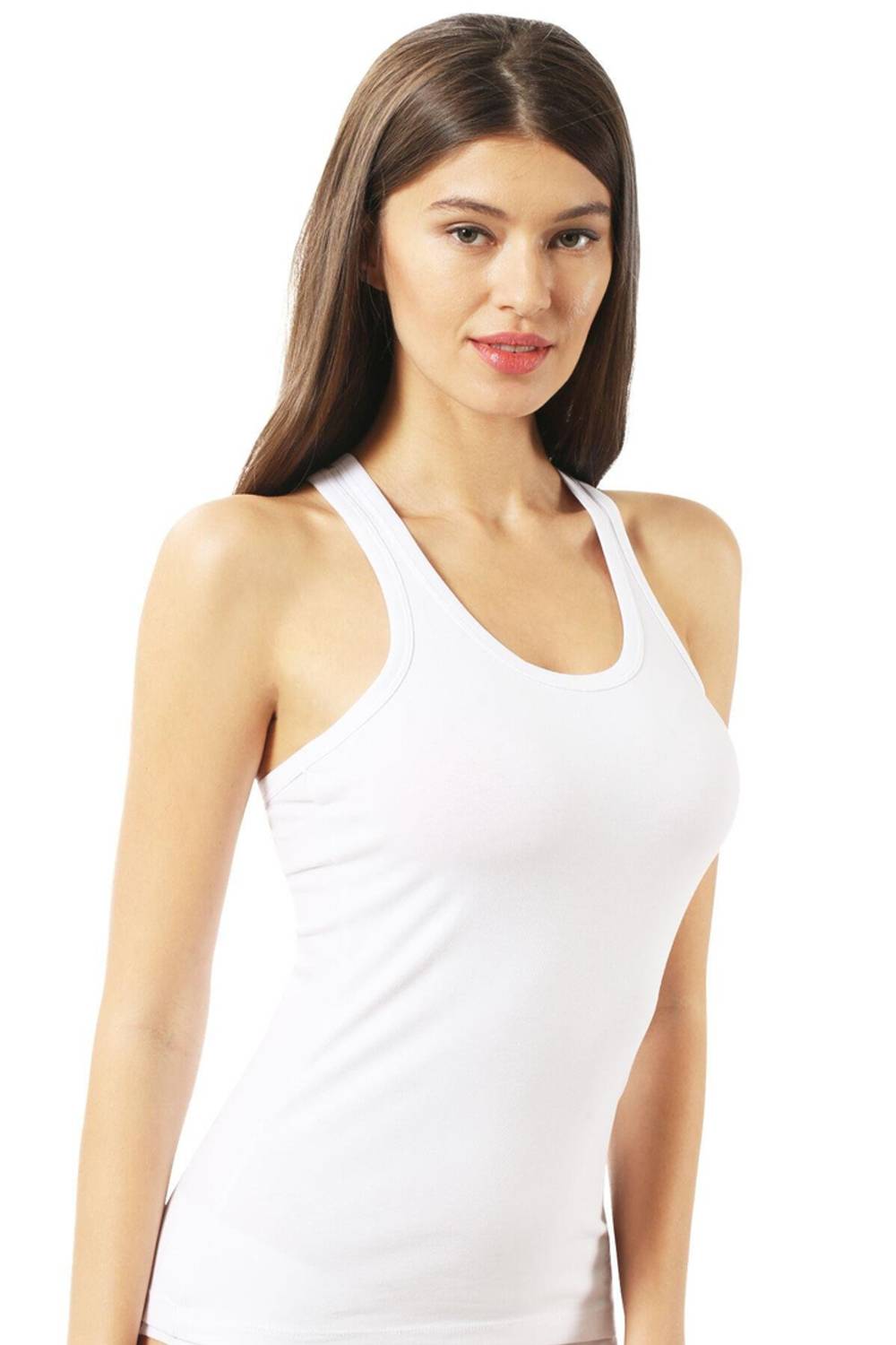 Жіноча біла спортивна майка з бавовни та еластану K7416, 95% бавовна, 5% еластан, безпечний матеріал, українське виробництво