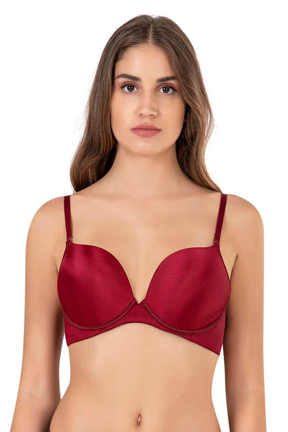 Чашечный бюстгальтер с двойной поддержкой и микроволокном, бордо, для увеличения груди на 1-2 размера, безвредные материалы